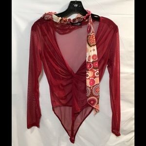 Fashion Nova Maroon Long Sleeve Bodysuit W/ Head scarf